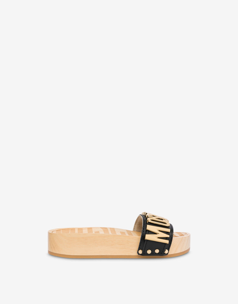 Sandalias de piel de becerro y madera Negro Moschino 1