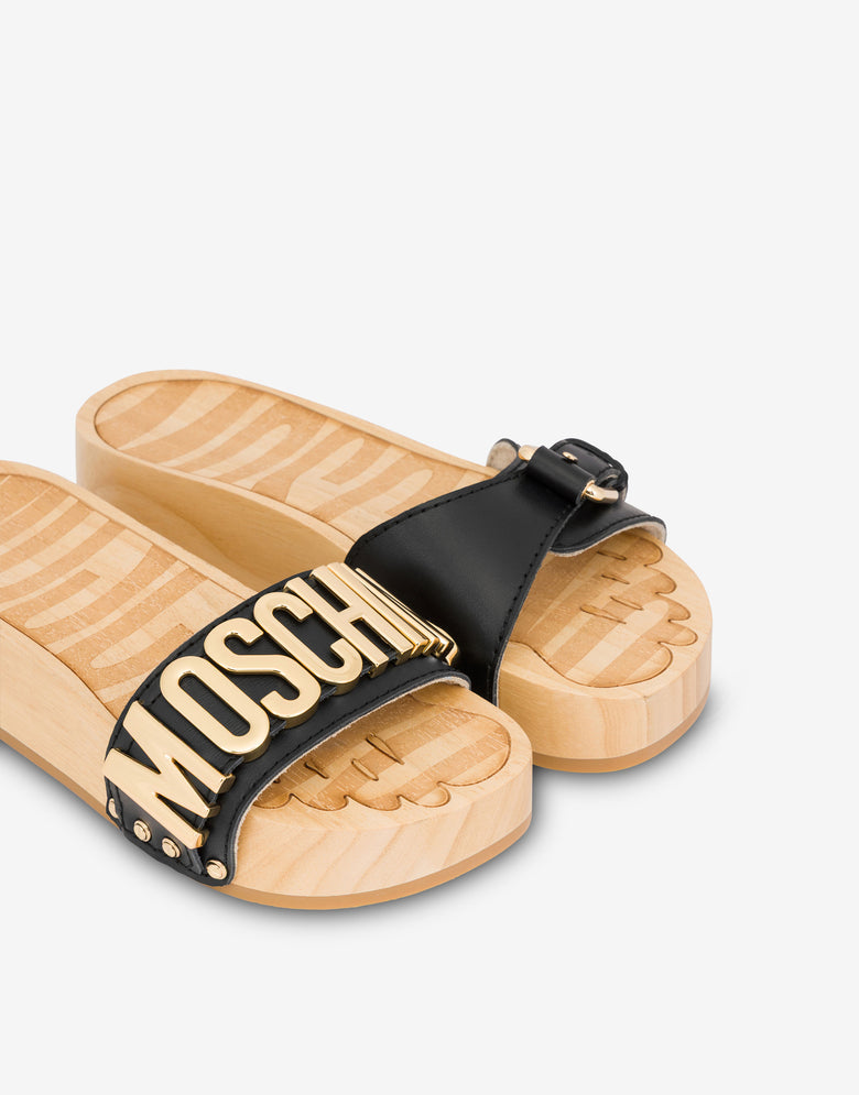 Sandalias de piel de becerro y madera Negro Moschino 3