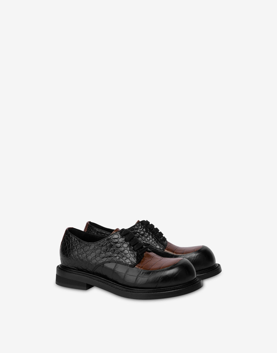 Derby in vitello spazzolato bicolore Nero Moschino 0