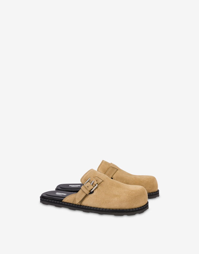 Wildleder-Sabot mit Riemen Beige Moschino 0