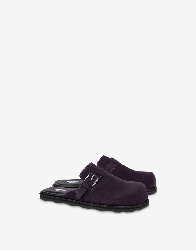 Wildleder-Sabot mit Riemen Violett Moschino 0