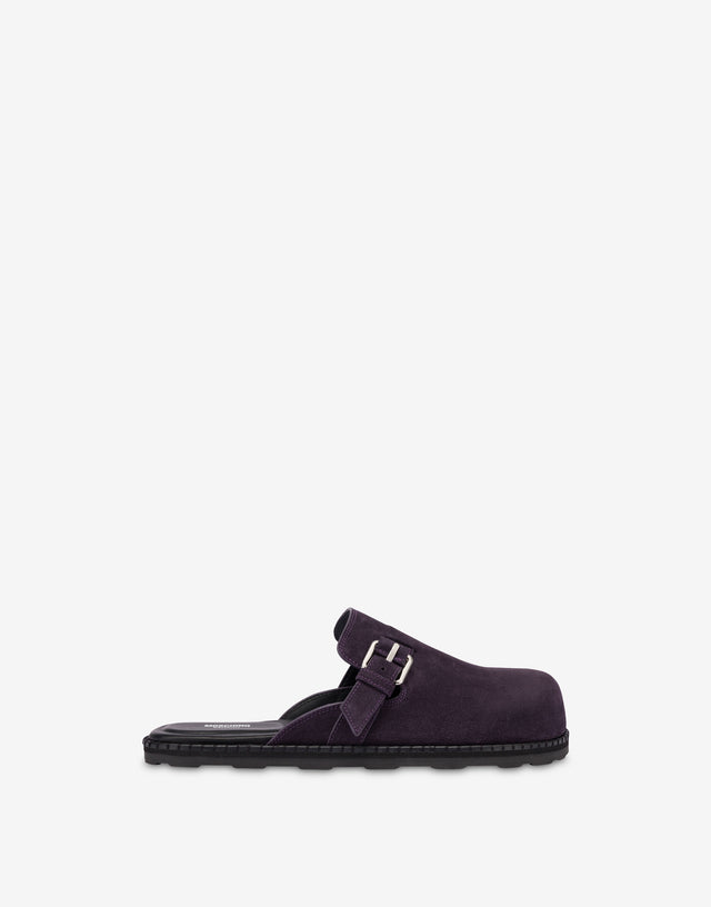 Wildleder-Sabot mit Riemen Violett Moschino 1
