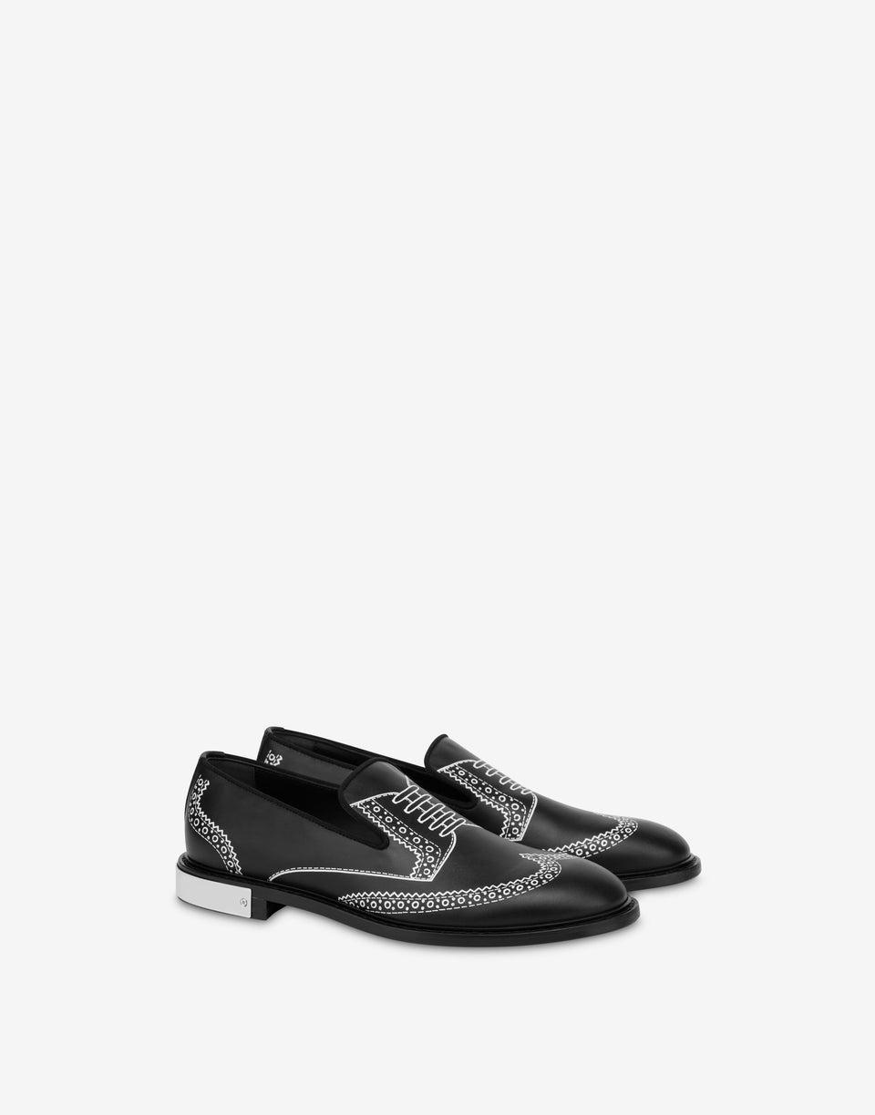 Moccasins in printed calfskin Black Moschino 0