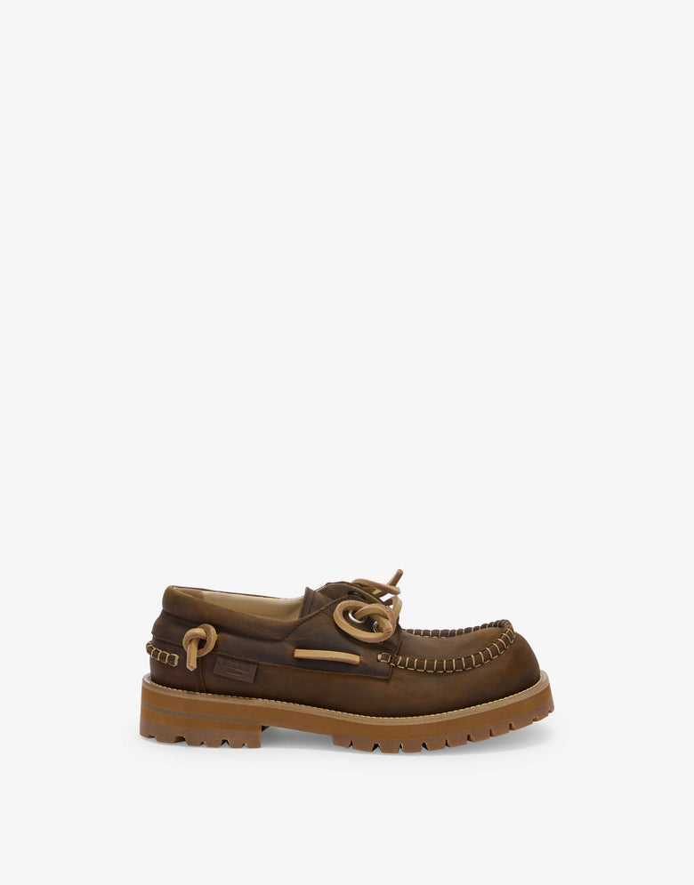 Mocassins de bateau en cuir de veau vieilli Marron Moschino 1