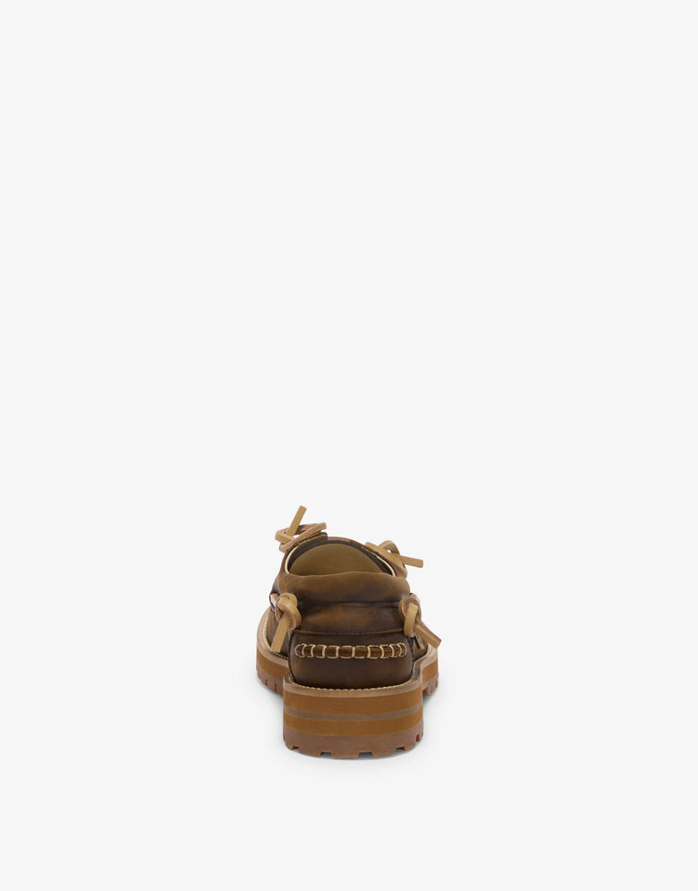 Mocassins de bateau en cuir de veau vieilli Marron Moschino 2