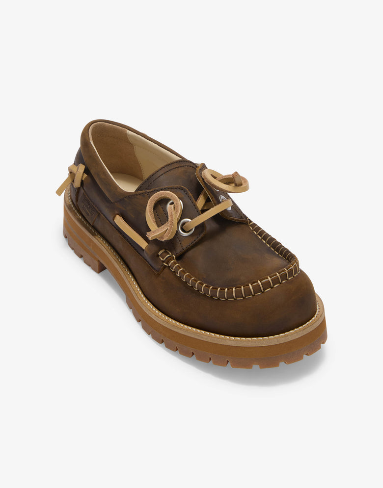 Mocassins de bateau en cuir de veau vieilli Marron Moschino 3