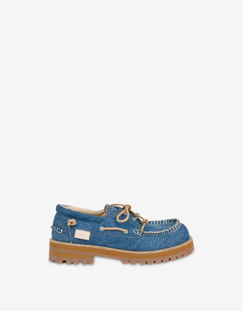 Mocassini da barca in denim Blu Denim Moschino 1