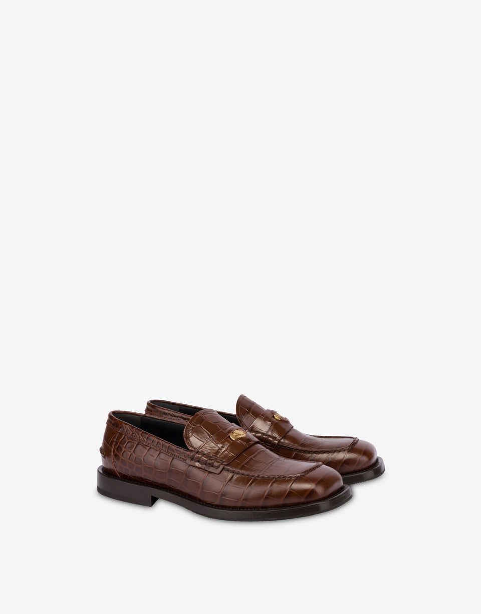 Mocassini in vitello stampa cocco Marrone Moschino 0