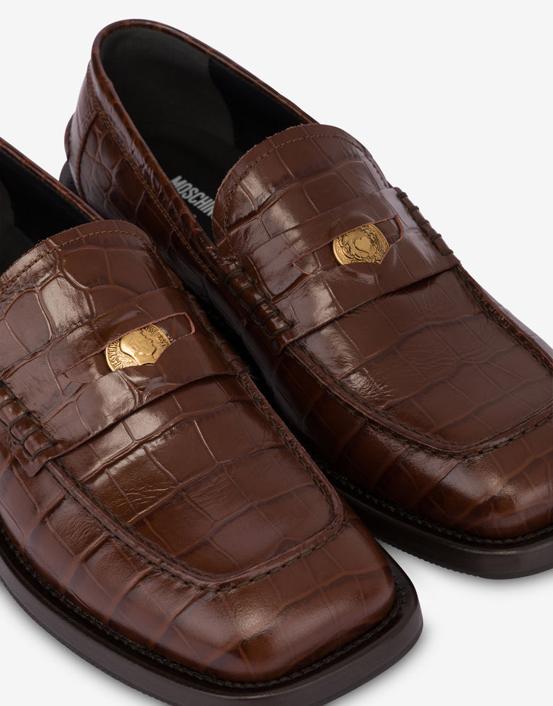 Mocassini in vitello stampa cocco Marrone Moschino 3