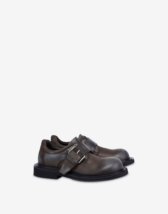 Aged calfskin Derby shoes Dark brown Moschino 0