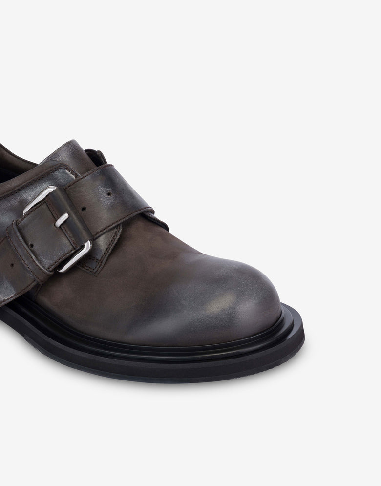 Aged calfskin Derby shoes Dark brown Moschino 3