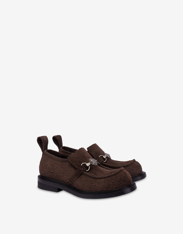 Suede college loafers Dark brown Moschino 0
