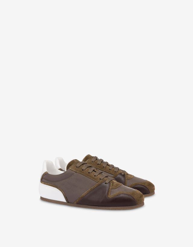 Turnschuhe aus Nylon und Kalbsleder Dunkelbraun Moschino 0