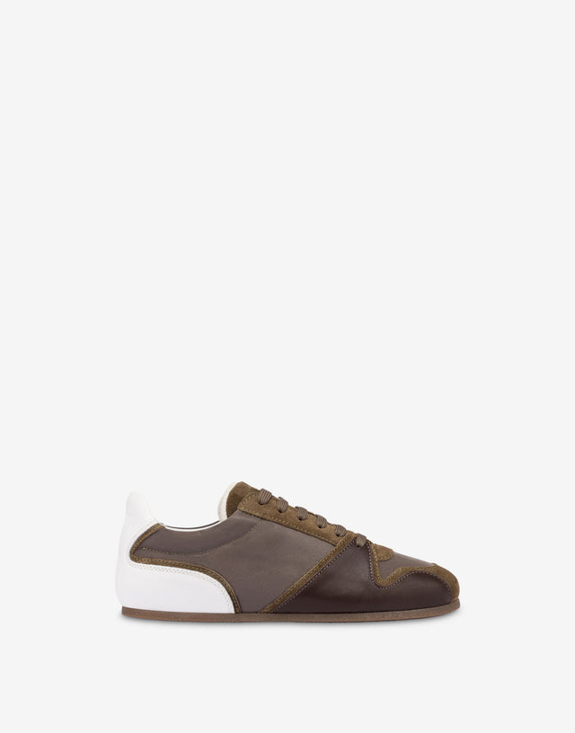 Turnschuhe aus Nylon und Kalbsleder Dunkelbraun Moschino 1