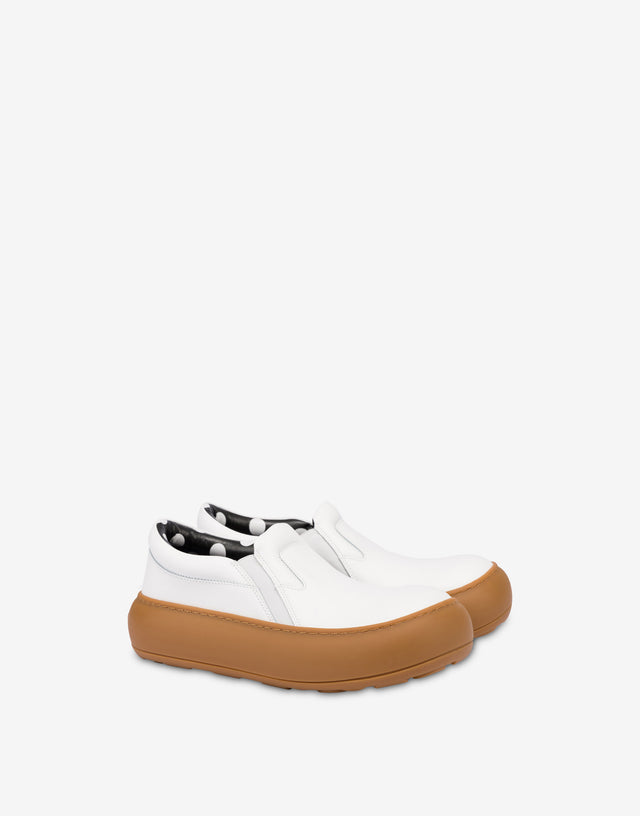 Slip-on-Turnschuhe aus Kalbsleder  Weiß Moschino 0