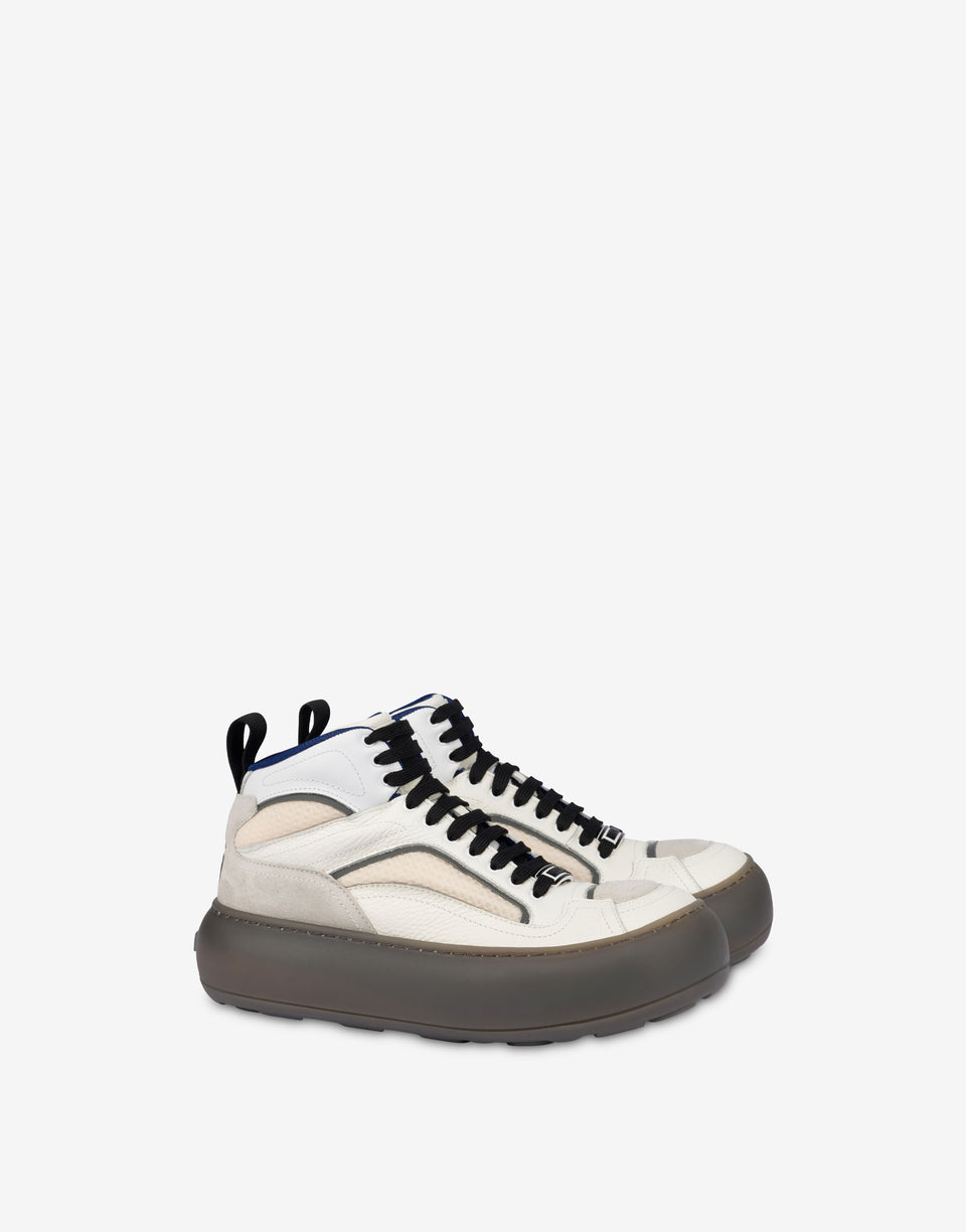 Sneakers alte in rete, vitello e suede Avorio Moschino 0