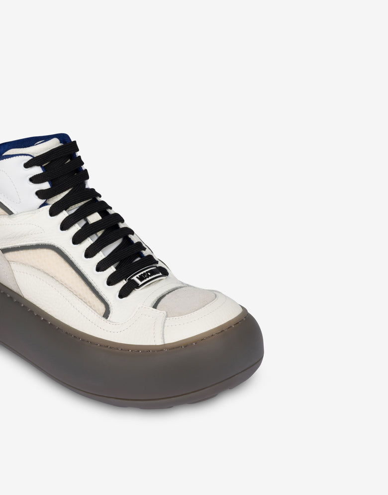 Sneakers alte in rete, vitello e suede Avorio Moschino 3
