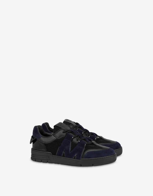 Mesh, calfskin and suede trainers Black Moschino 0