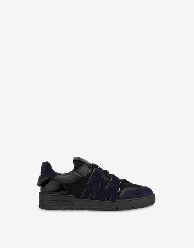 Mesh, calfskin and suede trainers Black Moschino 1