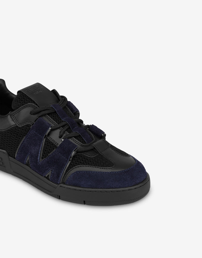 Mesh, calfskin and suede trainers Black Moschino 3