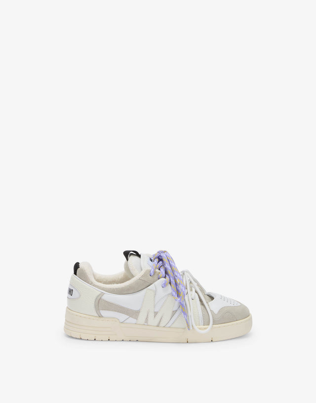 Sneakers in vitello e suede Bianco Moschino 1