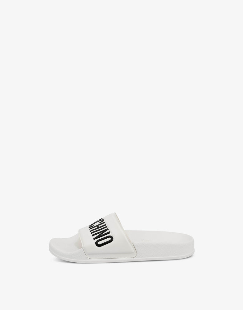 Pool slide in PVC con logo Bianco Moschino 1