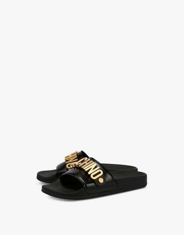Pool slides in PVC Lettering Logo Black Moschino 0
