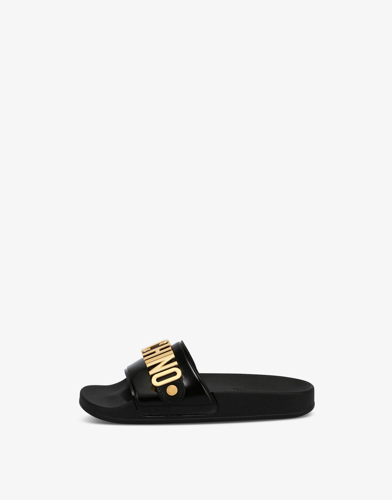 Pool slides in PVC Lettering Logo Black Moschino 1