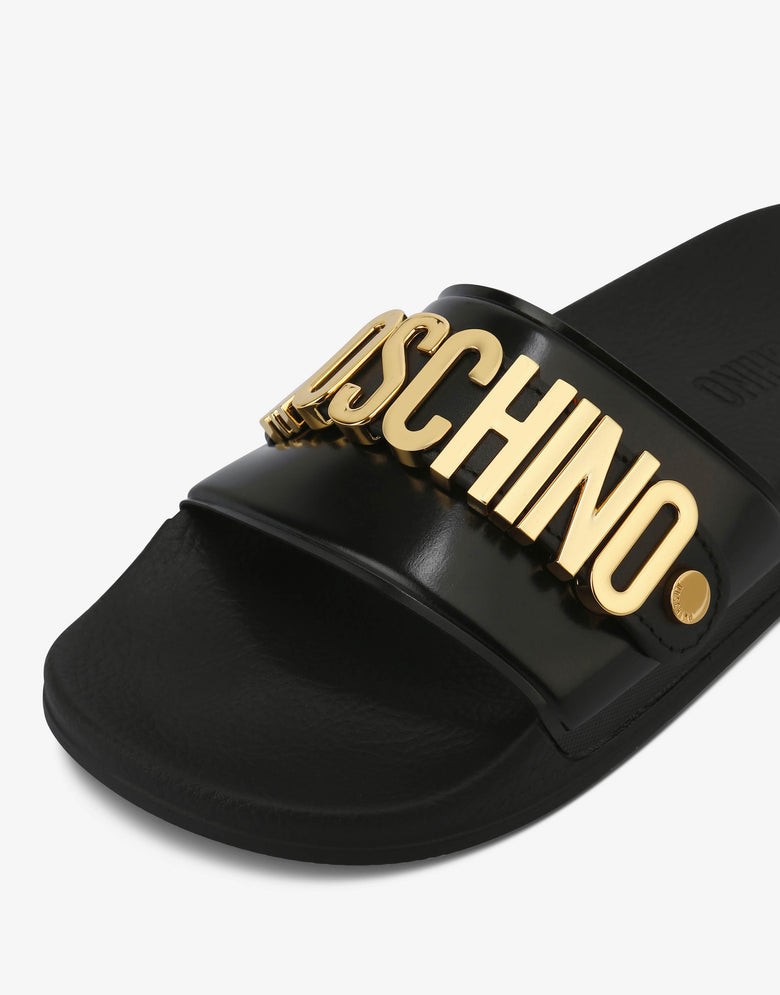 Pool slides in PVC Lettering Logo Black Moschino 3