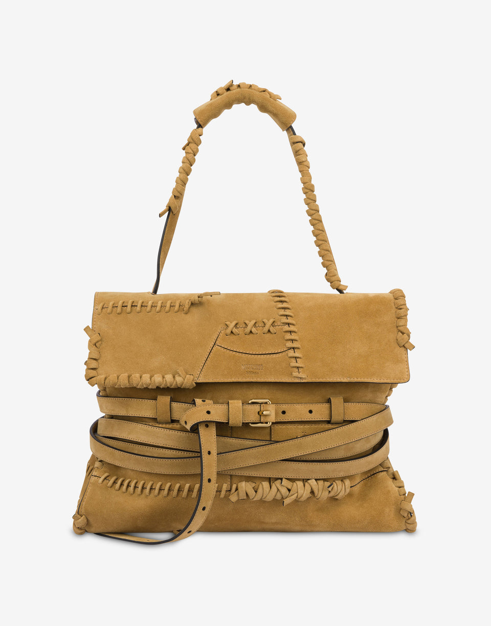 Moschino Tie Me bag in suede with stitching Medium Beige Moschino 0