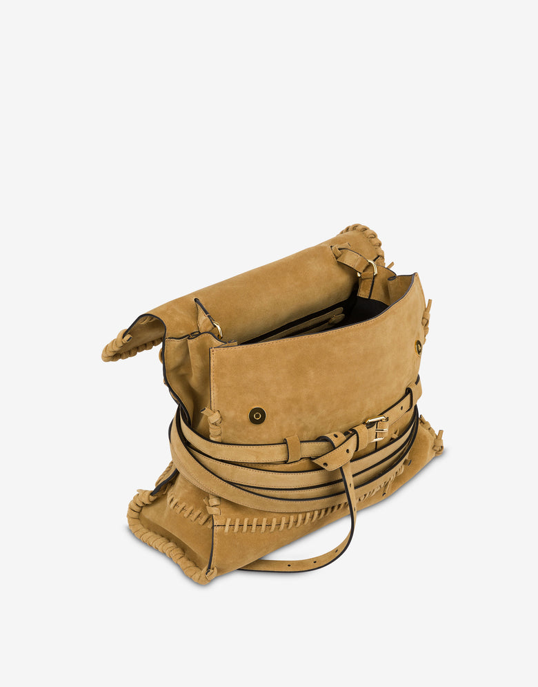 Moschino Tie Me bag in suede with stitching Medium Beige Moschino 2