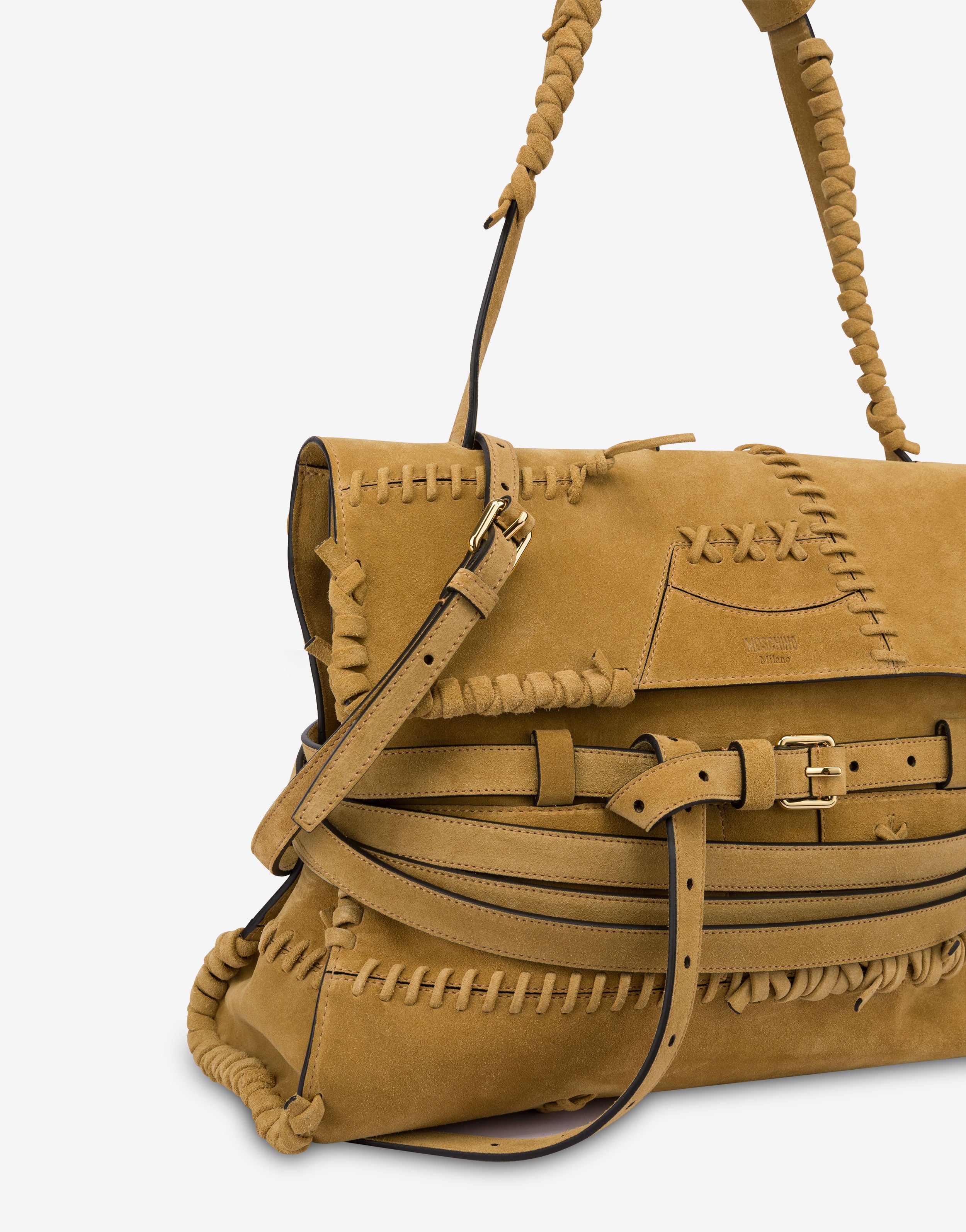 ★Moschino★ Stitching tie me back in suede medium POLMC4224 Moschino Tie Me bag in suede with stitching Medium | Moschino