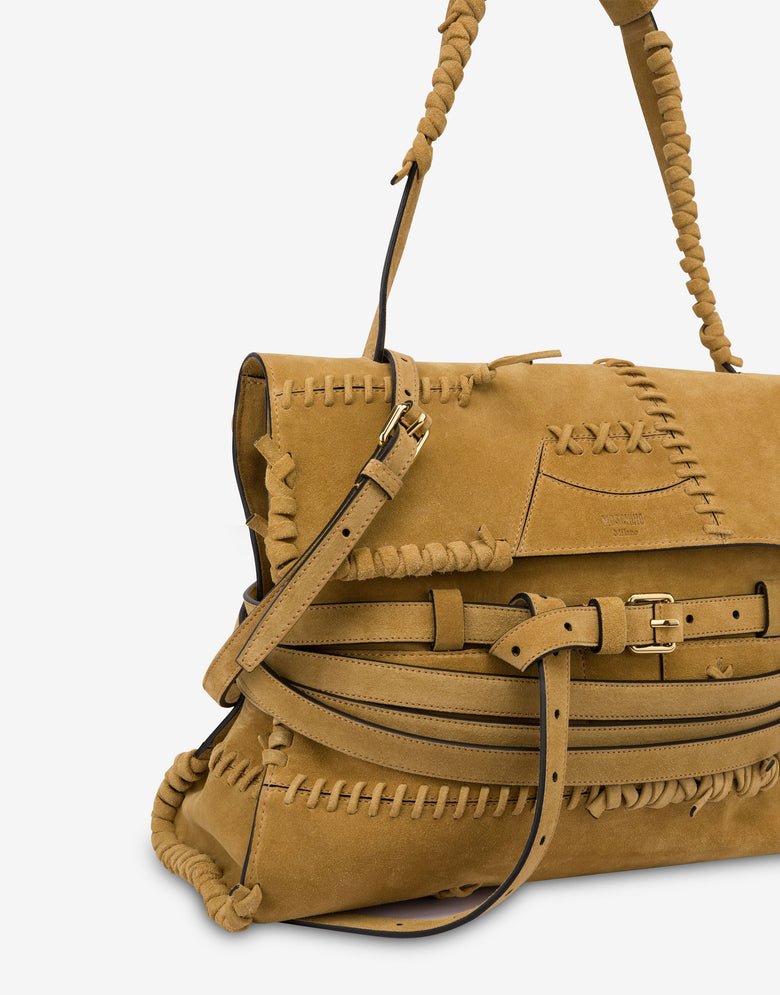 Moschino Tie Me bag in suede with stitching Medium Beige Moschino 3