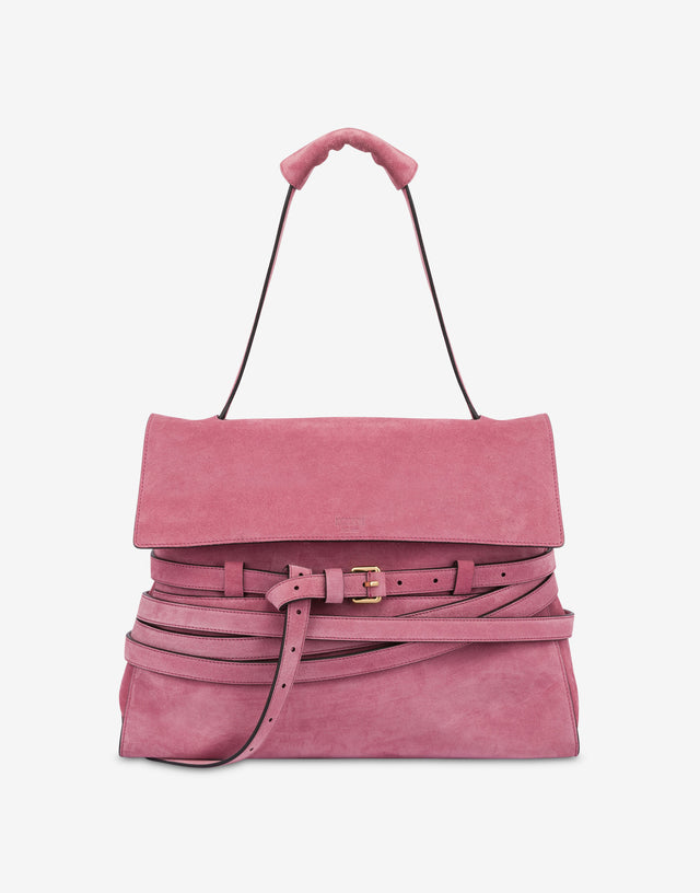 Moschino Tie Me Bag in suede Medium Rosa Moschino 0