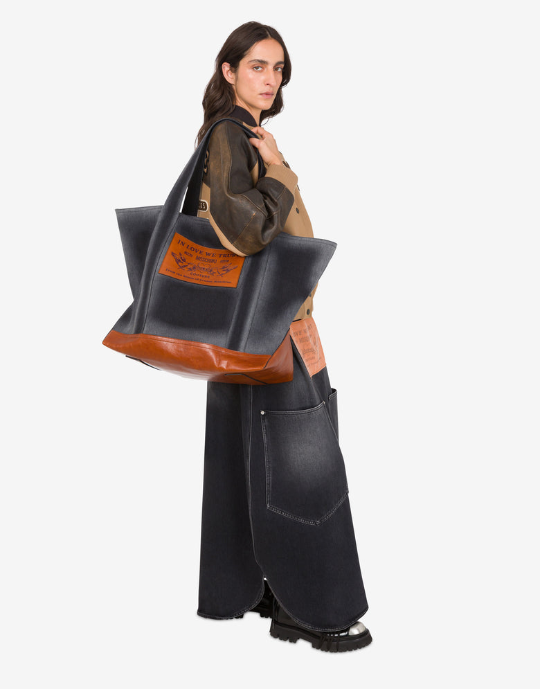 Denim maxi tote Black Moschino 4