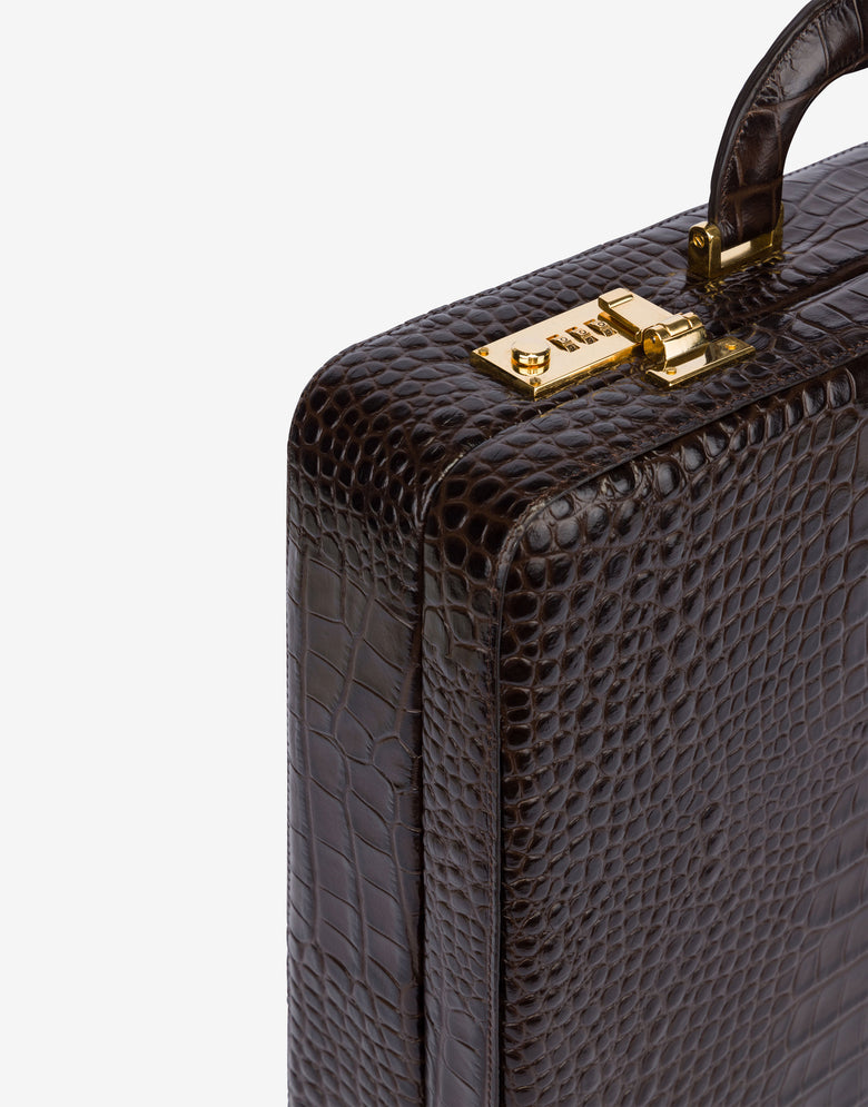 Briefcase 鳄鱼纹 深棕色 Moschino 3