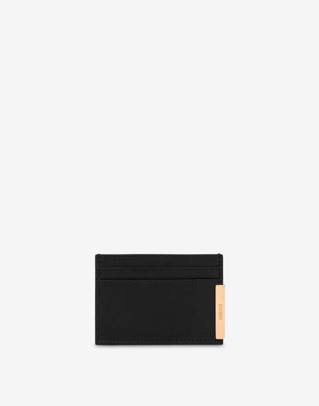 Kartenetui aus Kalbsleder Metallplakette Schwarz Moschino 0