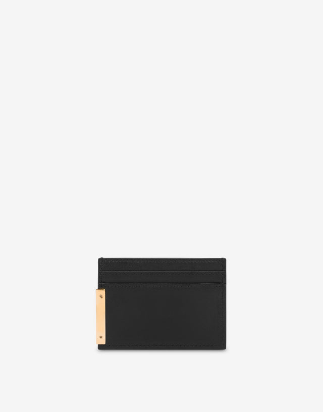 Kartenetui aus Kalbsleder Metallplakette Schwarz Moschino 1