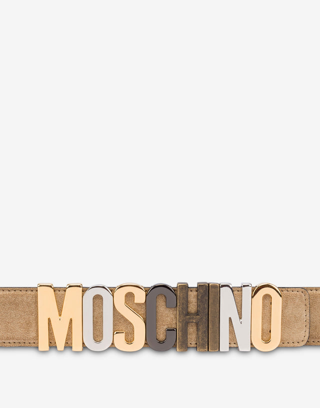 Suede Mixed Lettering Logo Belt Beige Moschino 1