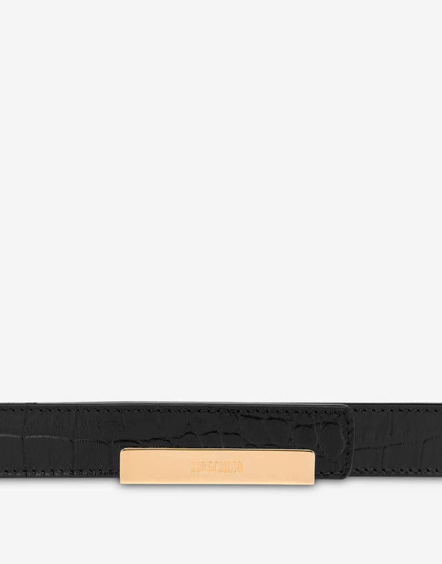 Metal Plaque Calf Belt Black Moschino 1