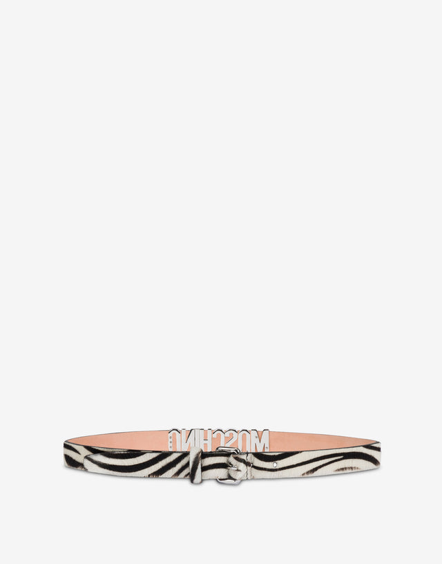 Zebra Lettering Calfskin Belt Black Moschino 0