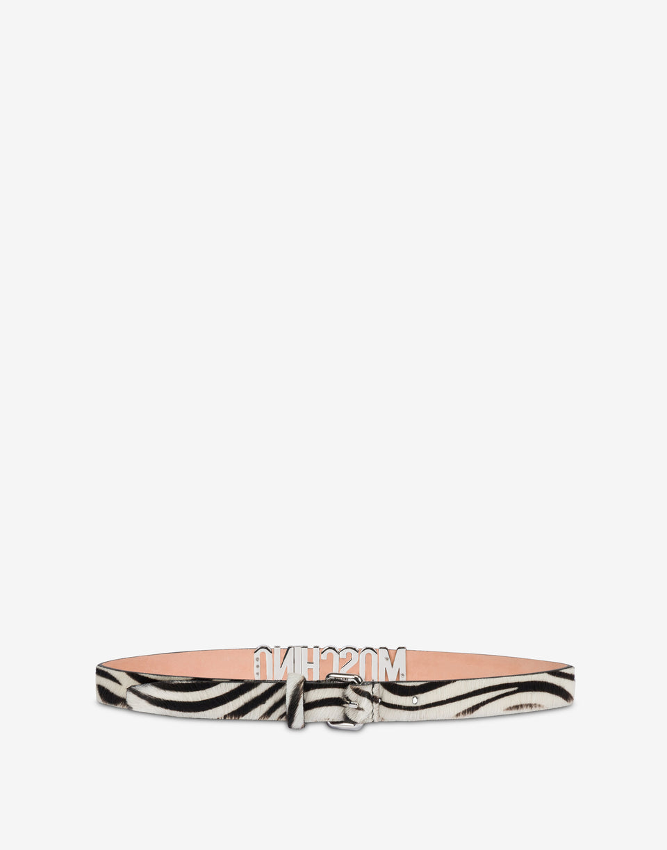 Zebra Lettering Calfskin Belt Black Moschino 0