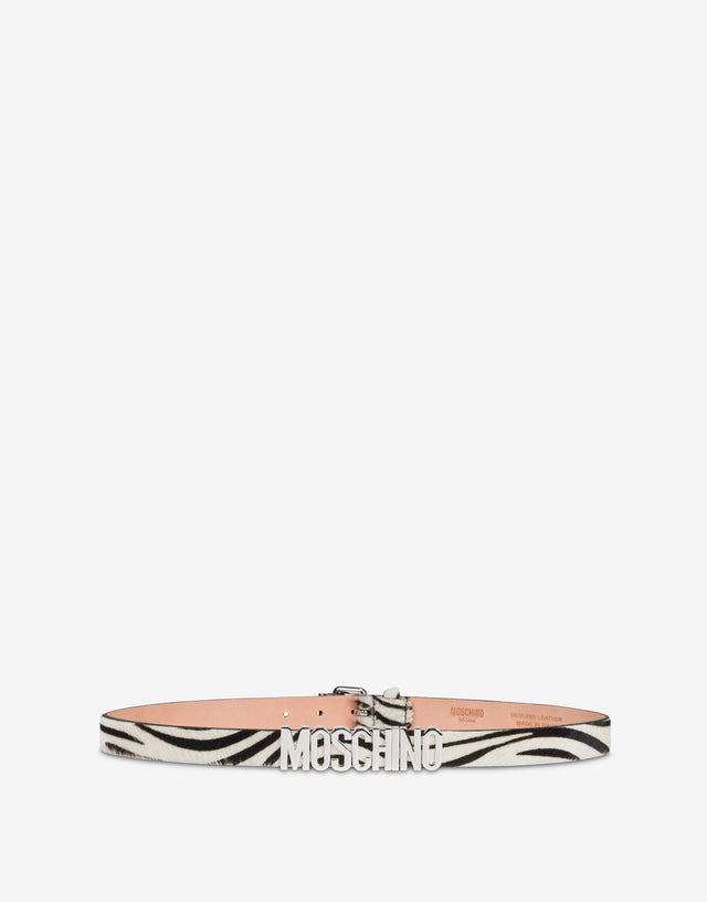 Zebra Lettering Calfskin Belt Black Moschino 1