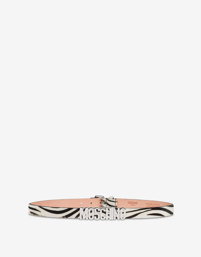 Zebra Lettering Calfskin Belt Black Moschino 1