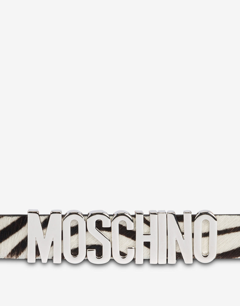 Zebra Lettering Calfskin Belt Black Moschino 2