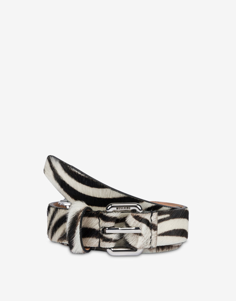 Zebra Lettering Calfskin Belt Black Moschino 3