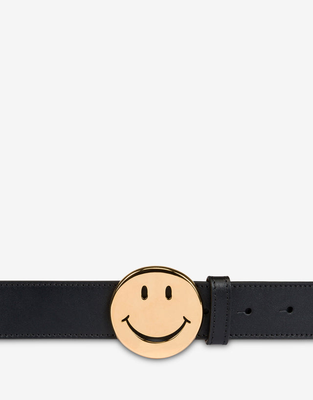 "Smile" Calfskin Belt Black Moschino 1
