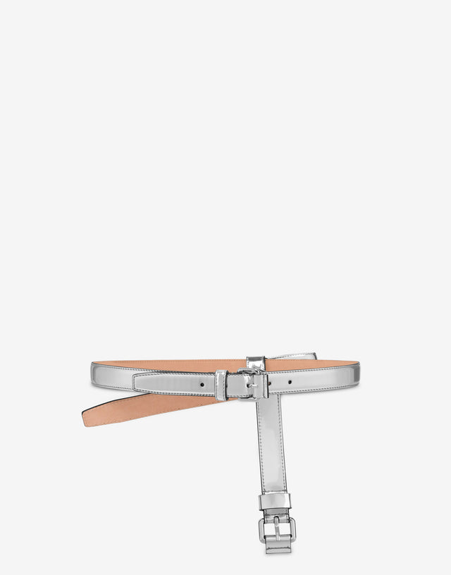Mirror fabric belt Silver Moschino 0