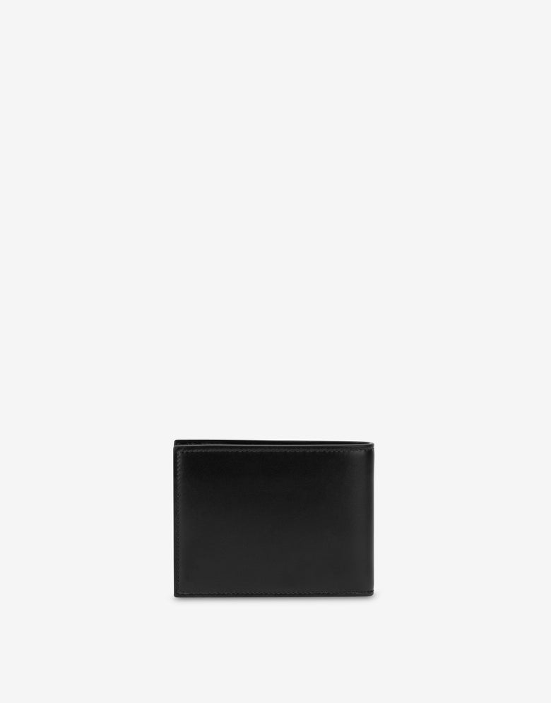 Portefeuille à rabat en cuir de veau Noir Moschino 1