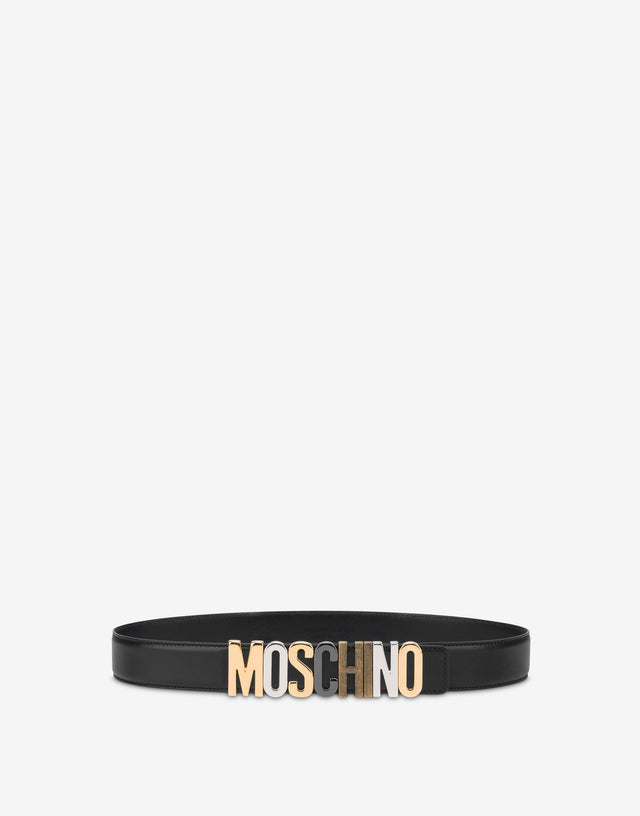 Mixed Lettering Logo calfskin belt Black Moschino 0